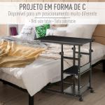 Mesa Lateral para Sofá Mesa lateral em Forma de C com 4 rodas Giratórias Freios Altura Ajustável 3 níveis Estrutura Metálica 80x40x72 - 82cm Preto