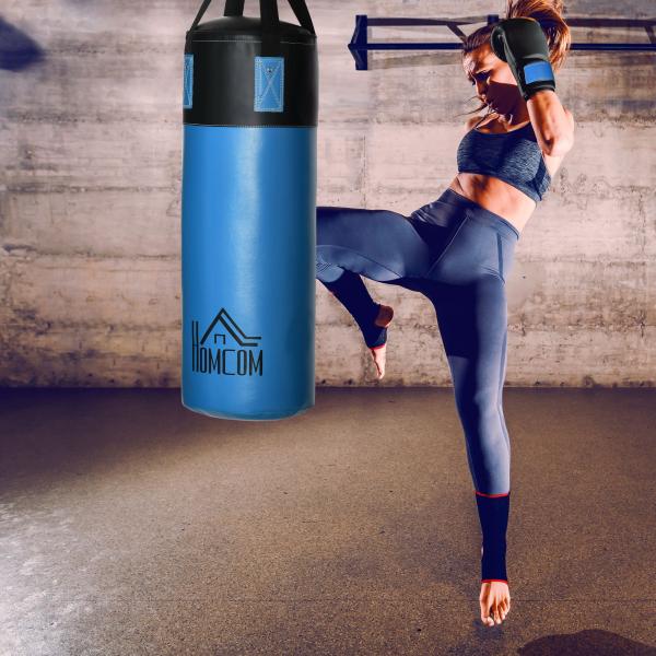 Saco de Boxe Profissional Puching Bag com Luvas de 8 oz Gancho e Bolsa de Armazenamento Saco de Areia de Treinamento para Adultos e Adolescentes Ø25x102 cm Azul