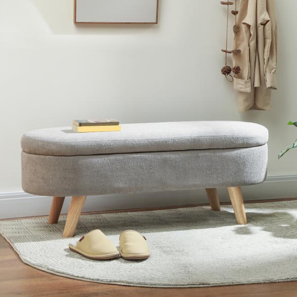 Banco para Pé de Cama Banco de Armazenamento com Pés de Madeira e Assento Acolchoado 110x40x43 cm Cinzento