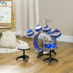 Bateria Infantil com Banco Bateria para Crianças acima de 3 Anos com Pedal e Baqueta Desenho de Estrelas 65x22x57 cm Azul