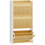 Sapateira Estreita com 3 Portas de Bambu Prateleiras Ajustáveis para 18 Pares de Sapatos 60x24x118 cm Branco e Madeira