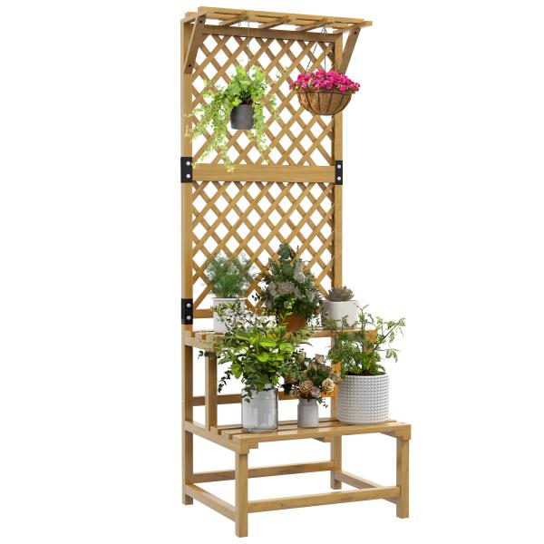 Suporte para Plantas de Madeira com Treliça Suporte para Vasos de 2 Níveis para Jardim Pátio 60x50x166 cm Madeira