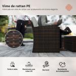 Conjunto de Jardim Exterior de Vime 6 Peças Almofadas Sofá Duplo Sofá de 3 Lugares 2 Poltronas 2 Mesas Auxiliares Bege