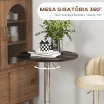 Mesa Alta Cozinha Mesa Alta Bar Redonda para 2 Pessoas Altura Ajustável Tampo Giratório 360° 60x60x91 cm Nogueira
