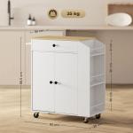 Ilha de Cozinha com Rodas com Gaveta Suporte para Temperos de 3 Níveis e Prateleira Ajustável 82x38x86,5 cm Branco