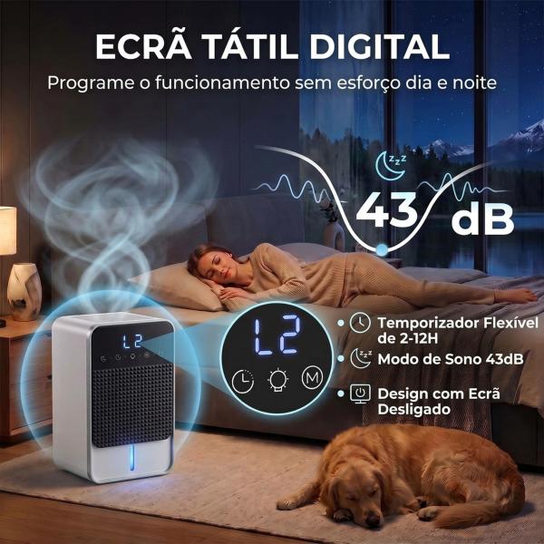 Desumidificador 0,4 L/Dia para 15 m² Depósito 1,2 L Luz RGB Temporizador 12 h Ecrã LED Preto