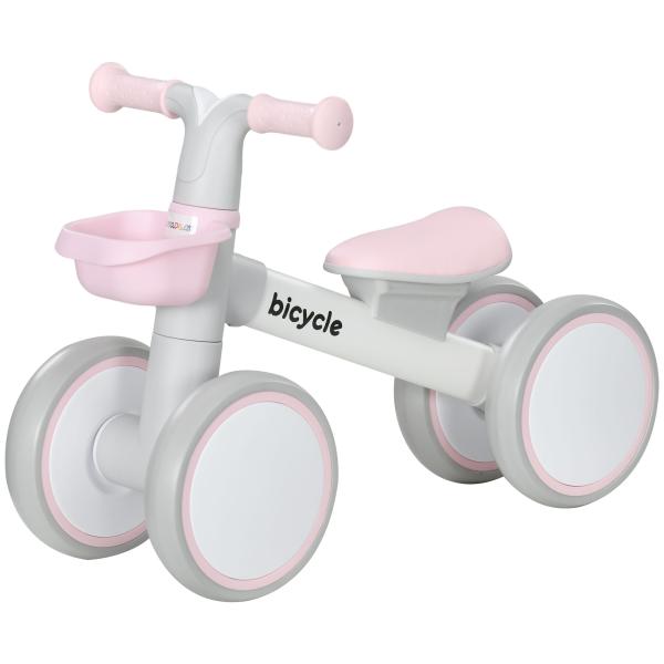 Bicicleta sem Pedais para Crianças de 12 - 36 Meses Bicicleta de Equilíbrio com Assento Ajustável 56x27x39 cm Rosa