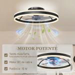 Ventoinha de Teto com Luz LED 6 Velocidades Motor Reversível e Comando Remoto Potência 45W Ø50x13,5 cm Preto