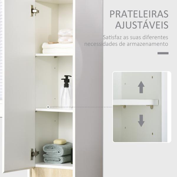 Coluna Casa de Banho Armário Auxiliar Casa de Banho de 5 Níveis com Prateleiras Ajustáveis 30x33x165cm Branco