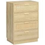 Cómoda com 4 Gavetas de Vime Cómoda de Madeira para Dormitório Sala de Estar Estilo Boêmio 60x38x88,5 cm Madeira