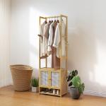 Móvel Cabide de Entrada de Bambu com Sapateira Barra para Pendurar Prateleira Ajustável 53x31x168 cm Madeira