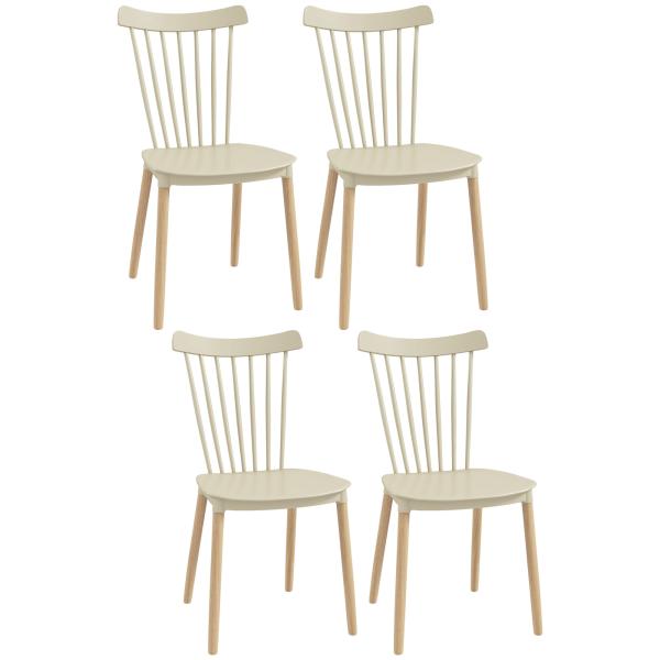 Conjunto de 4 Cadeiras Estilo Nórdico com Encosto Alto e Pés de Madeira de Faia 43x52,5x83cm Bege e Madeira