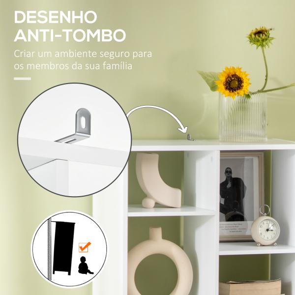 Estante de Madeira Estante para Livros com 1 Gaveta e 9 Compartimentos de Armazenamento 60x26x158cm Branco