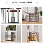Barreira de Segurança para Cães Extensível para Portas Escadas 74 - 105cm com 2 Extensões de 10 e 15cm com 2 Portas e Fechadura Automática Aço Preto