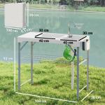 Mesa para Campismo Dobrável Mesa com 2 Lavatórios Mangueira de Drenagem Estação de Limpeza 108x58x92 cm Branco