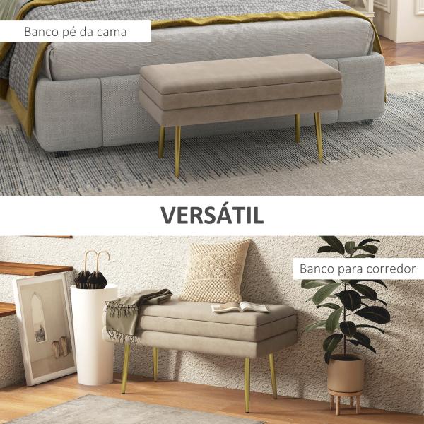 Banco Pé de Cama 30L Banco com Armazenamento para Dormitório Estofado em Veludo 79,5x37,5x43 cm Bege