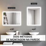 Espelho Casa de Banho com Luzes LED 80x60 cm Função Antiembaciamento 3 Cores Função de Memória e Interruptor Tátil Prata