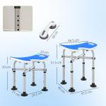Banco de Duche para Idosos Antiderrapante com Barra de Apoio Altura Regulável e Assento em Forma de U 48,5x33x39 - 51,5 cm Azul