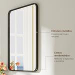 Espelho Casa de Banho 60x80 cm Espelho de Parede com Estrutura de Metal Vertical e Horizontal para Entrada Preto