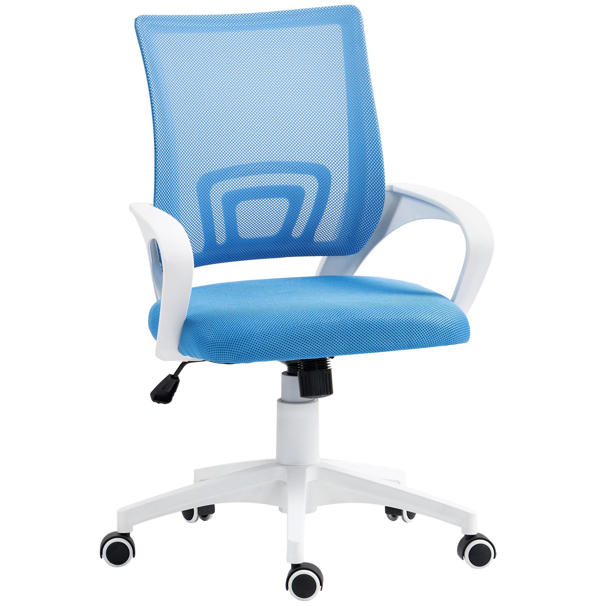 Cadeira de Escritório de Malha Giratória com Altura Ajustável Função Basculante e Apoio para os Braços 57x55x89 - 109 cm Azul