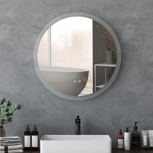 Espelho Casa de Banho Redondo com Luzes LED 70x70 cm Função Antiembaciamento 3 Luzes Função de Memória e Interruptor Tátil Prata