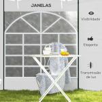 Paredes Laterais para Tenda de 2 Painéis 295x195 cm com Janela Enrolável e Porta com Fecho de Correr para Tenda 3x3 m ou 3x6 m Branco