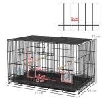 Gaiola para Pássaros 77x46x45 cm Gaiola de Metal para Pássaros com Bandeja Amovível 2 Poleiros e 2 Comedouros Preto
