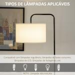 Candeeiro de Pé Moderno Lâmpada E27 Máx. 40W com Ecrã de Linho e Interruptor de Pé 64x38x163,5cm Branco e Preto