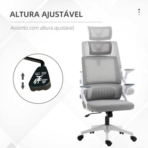 Cadeira de Escritório de Malha Cadeira de Escritório Giratória com Altura e Apoio para a Cabeça Ajustáveis 58x61x102 - 119 cm Cinza