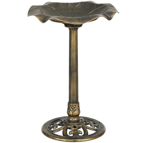 Banho para Pássaros de Jardim Exterior 71 cm com Design Folha de Lótus e Acabamento Envelhecido Leve e Resistente Bronze