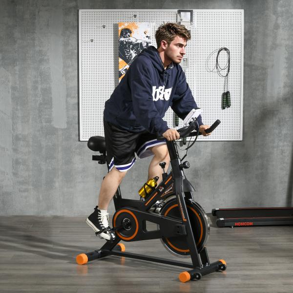 Bicicleta Estática com Resistência Ajustável Volante de Inércia de 8kg Ecrã LCD Assento e Guiador Ajustáveis 103x48x115cm Preto e Laranja
