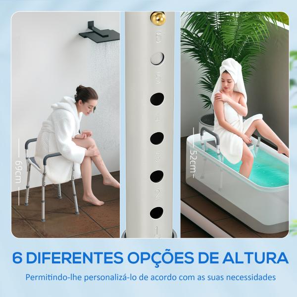 Banco de Duche com Altura Ajustável Banco de Duche de Alumínio Antiderrapante para Idosos e Descapacitados 52x45x57 - 69 cm Cinza
