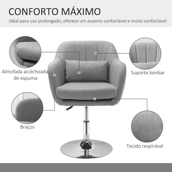 Cadeira de Escritório Operativa Giratória 360°com Altura Ajustável Apoio para os Braços e Almofada 60x60x79 - 91 cm Cinza