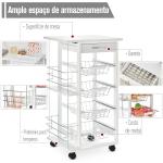Carrinho de cozinha de 5 níveis com gaveta Cestas Rodas 47x37x83 Branco