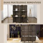 Biombo Separador de Ambientes 4 Painéis 160x170 cm com 2 Prateleiras Dobrável de Fibra de Papel Castanho