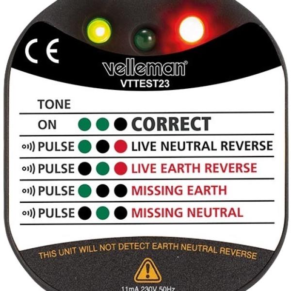 Testador de Tomadas e Tensão da Terra LED CAT II 230V - VELLEMAN