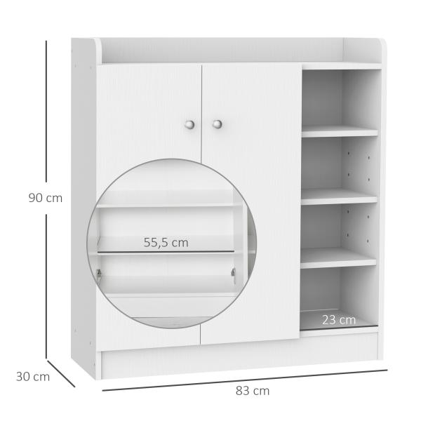 Sapateira Armário Multiuso com 2 Portas Prateleiras Interiores e 4 Prateleiras Exteriores com Altura Ajustável 83x30x90 cm Branco