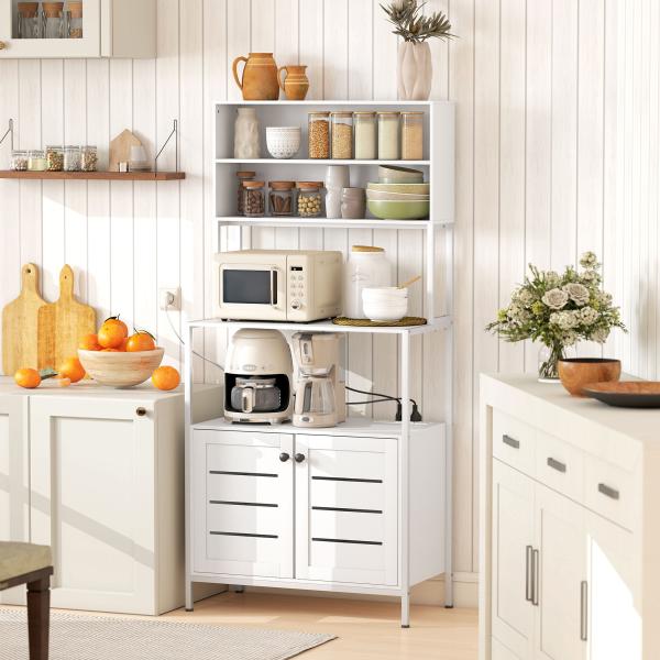 Armário de Cozinha com Tomada de Corrente Suporte para Micro - Ondas 2 Entradas USB e Compartimentos 80x42x171 cm Branco