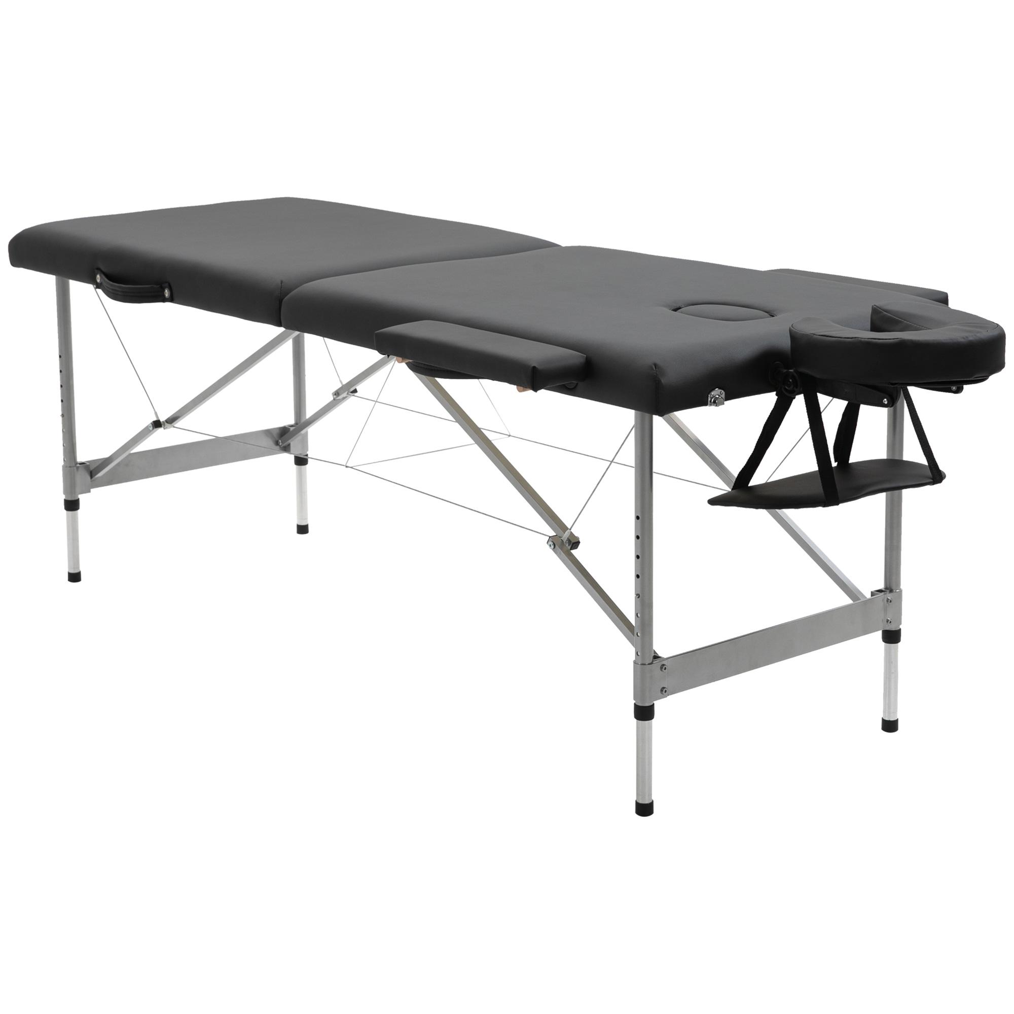 Marquesa de Massagem Dobrável com Altura Regulável em 7 Níveis, Apoio de Cabeça e Braços, 185x70x58 - 82 cm, Preto