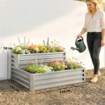 Caixa de Cultivo de 2 Níveis em Aço Galvanizado com Design em Escada e Fundo Aberto 120x101x58 cm Prata