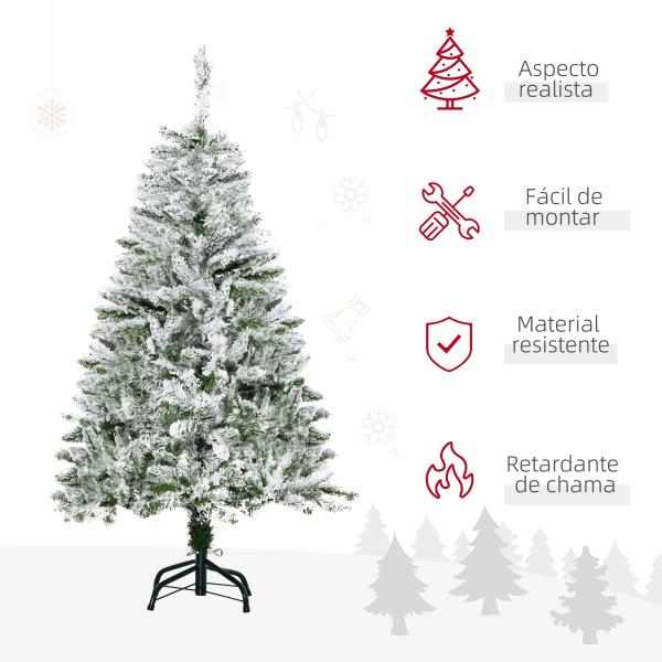 Árvore de Natal Artificial 120 cm com Neve Ignífugo com 200 Ramos Folhas de PVC Abertura Automática Base Dobrável Verde