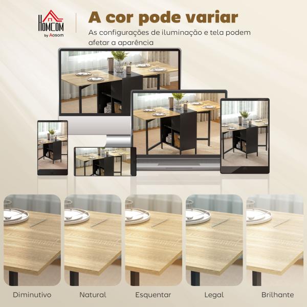 Mesa de Cozinha Dobrável com Arrumação Mesa de Refeição Compacta com 4 Prateleiras 169x60x75 cm Madeira e Preto