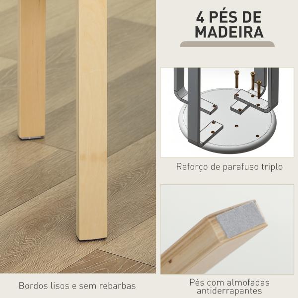 Conjunto de 4 Bancos Empilháveis Redondos Bancos Baixos de Cozinha com Assento Acolchoado Ø40x45 cm Marrom e Madeira