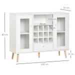 Aparador de Cozinha Armário de Armazenamento com 12 suportes para Garrafas e 3 Estantes Portas de vidro 100x33x80cm Branco