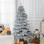 Árvore de Natal Ø116x180 cm Neve Artificial com 627 Pontas de PVC Base Dobrável e Suporte de Metal Decoração de Natal Verde e Branco