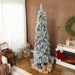 Árvore de Natal Estreita 225 cm Árvore de Natal Nevada com Luzes LED Temporizador 11 Modos de Iluminação Verde