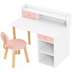 Conjunto de Secretária e Cadeira para Crianças Mesa de Estudo com Prateleiras e Gaveta Carga 80 kg 85x48x73 cm Rosa