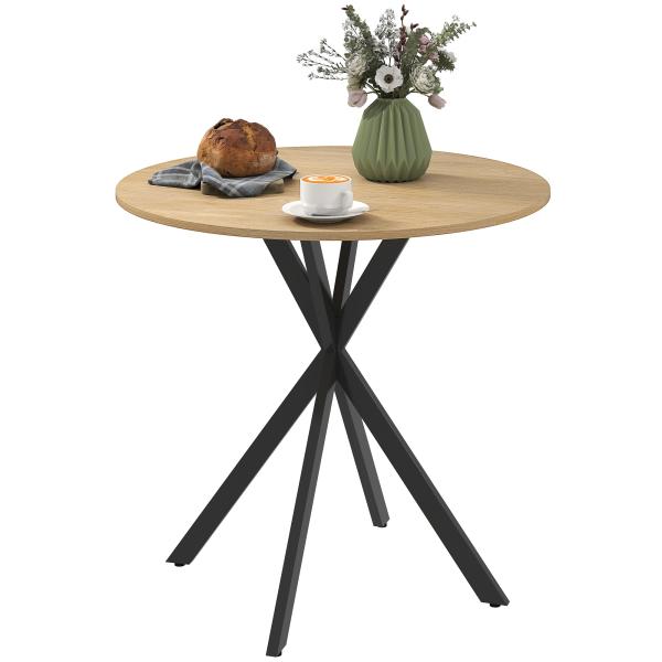 Mesa de Jantar Redonda para 2 - 4 Pessoas com Pernas Cruzadas em Aço Ø80x75 cm, Carvalho Branco