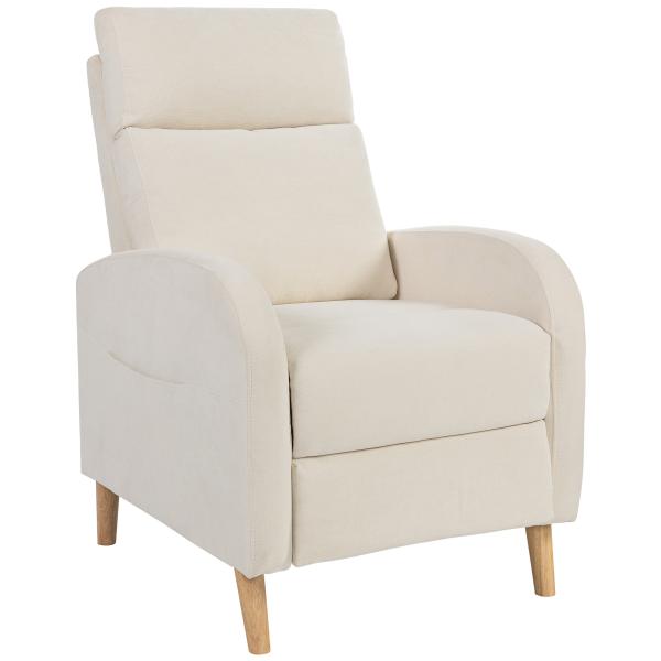 Poltrona Relax Reclinável Manual Estofada em Linho Sintético com Apoio para os Pés e Bolso Lateral 68x90x106 cm Creme