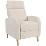 Poltrona Relax Reclinável Manual Estofada em Linho Sintético com Apoio para os Pés e Bolso Lateral 68x90x106 cm Creme